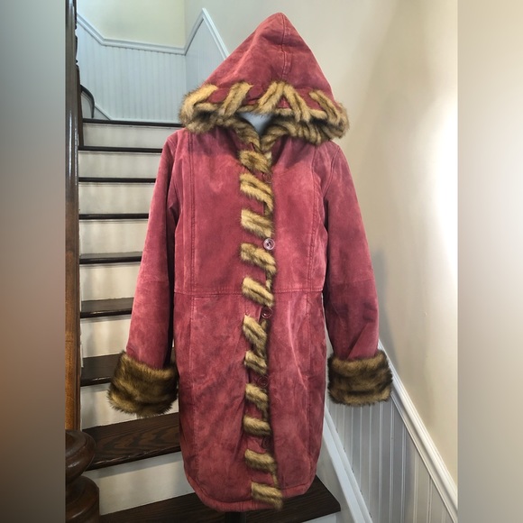 DENNIS BASSO Dusky Rose Long Line Suede Hooded Pea Coat w Pockets Sz MED NWOT - Picture 3 of 12